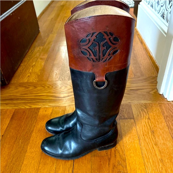 FRYE MELISSA LOGO D RING 2 TONE Riding Cowboy Tall Knee Boots Shoes - Picture 1 of 7